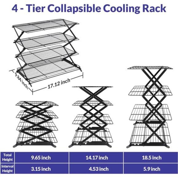 Geesta 2/3/4-Tier Upgraded Collapsible Cooling Rack with Adjustable 3 Setting - Picture 2 of 7